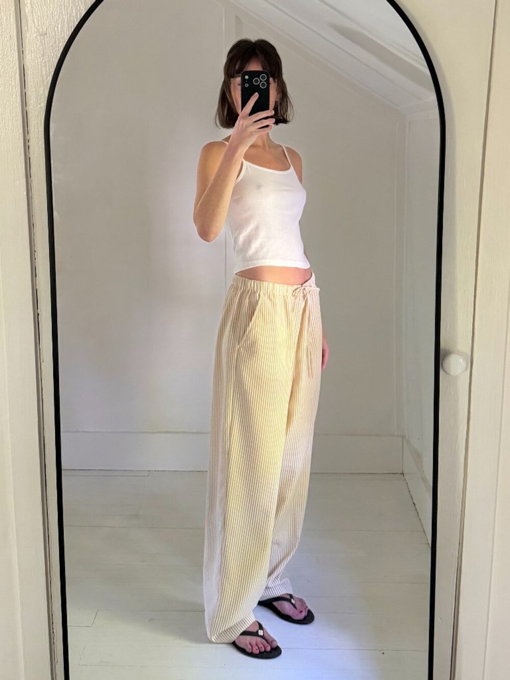 Orvis Seersucker Striped Wide Leg Drawstring Pants Size LP Yellow/White